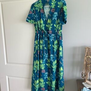 Bria Floral Maxi Dress in Blue and Green